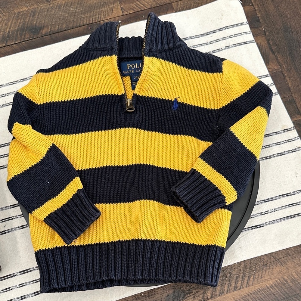Polo by Ralph Lauren Kids Yellow and Navy Striped Sweater 24 mo